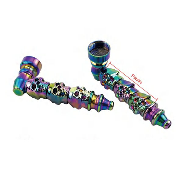 Rainbow Color Skull Head Metal Pipe W/ Grinder & Screen Travel Kit | Detachable 